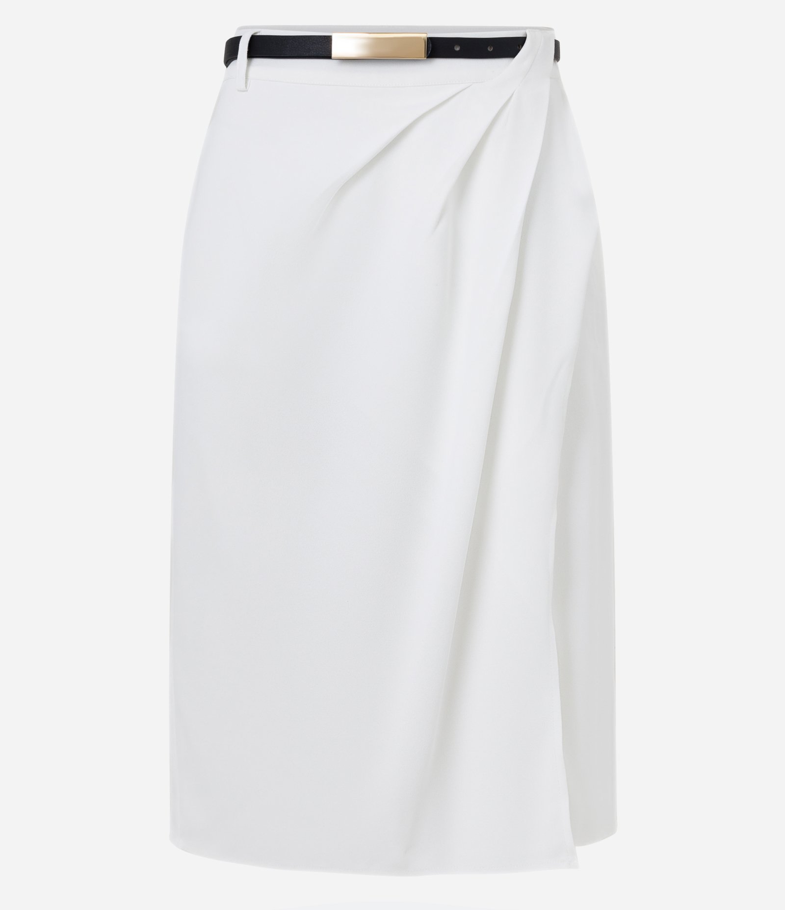 Saia Lápis Alfaiatada com Cinto em PU e Detalhe Drapeado Branco 5