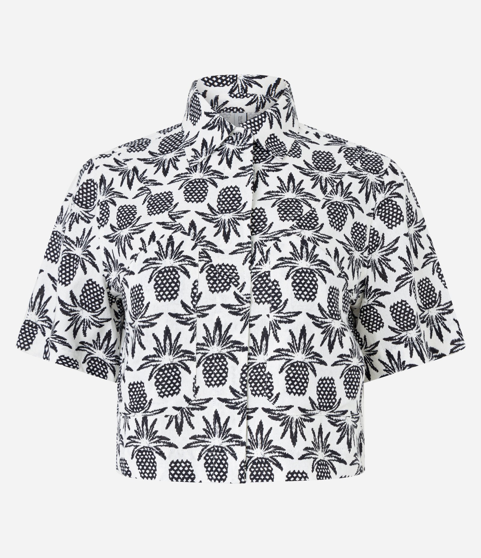 Camisa Curta em Viscose e Linho com Estampa de Abacaxi Branco 3