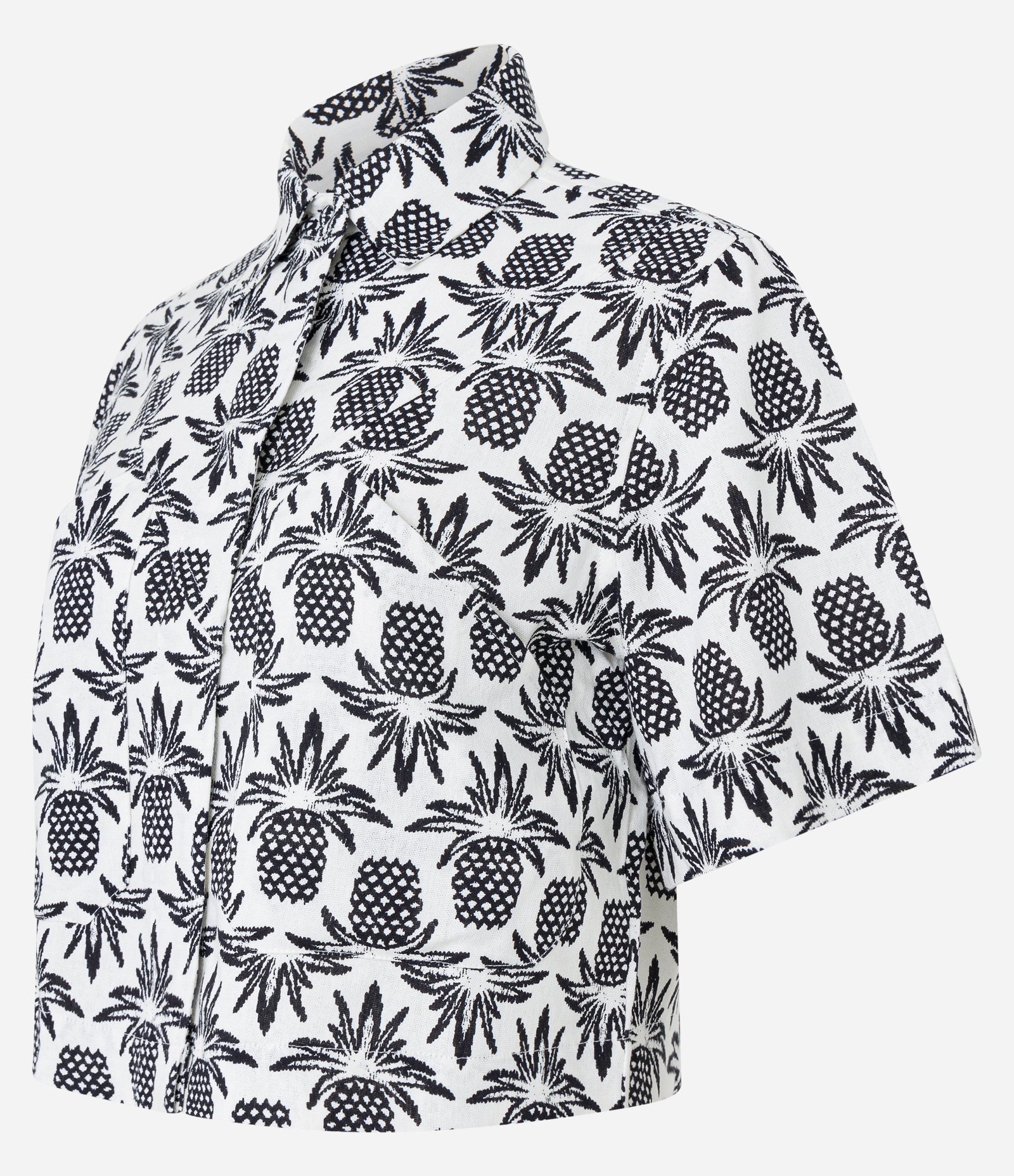 Camisa Curta em Viscose e Linho com Estampa de Abacaxi Branco 4