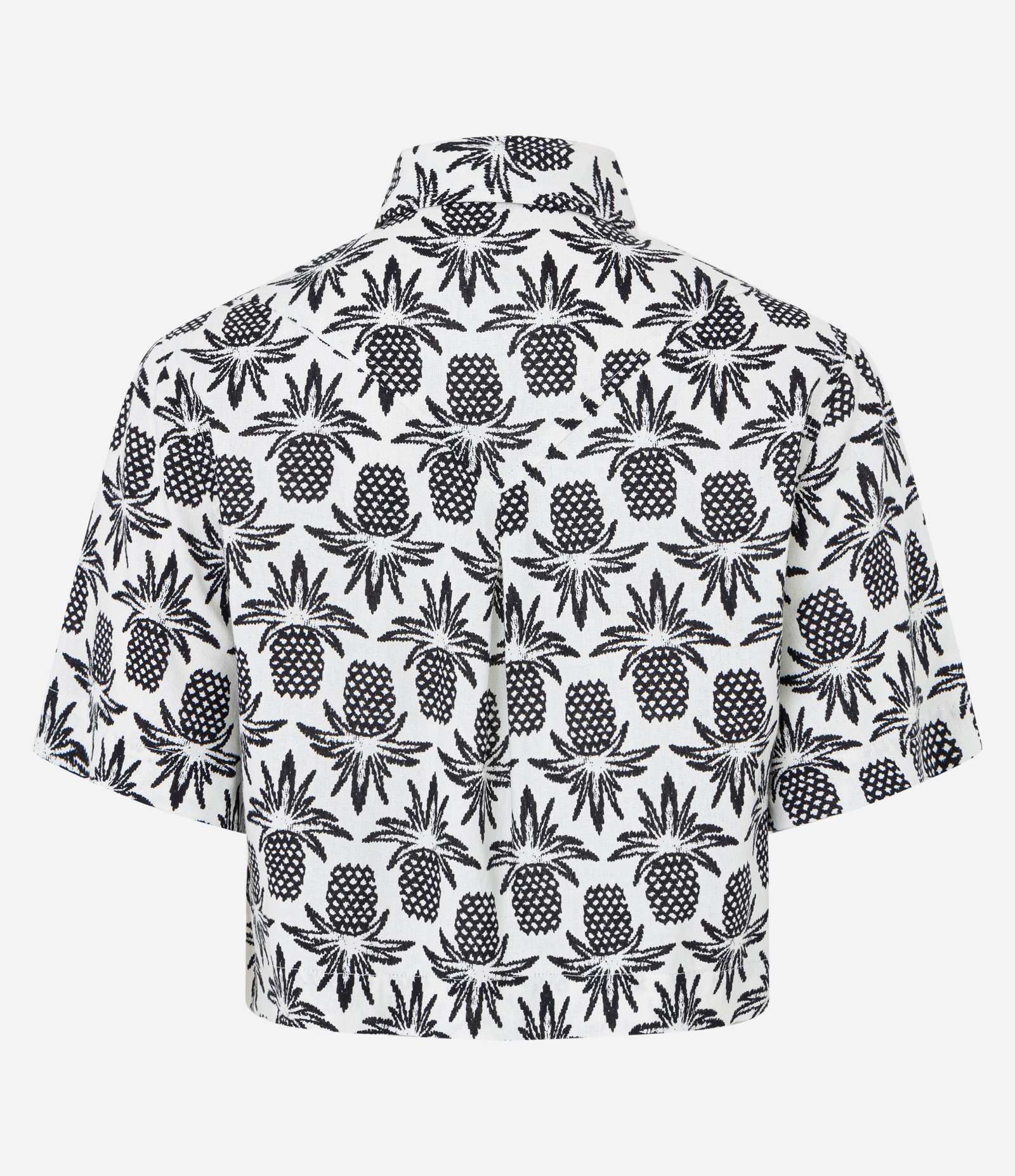 Camisa Curta em Viscose e Linho com Estampa de Abacaxi Branco 5