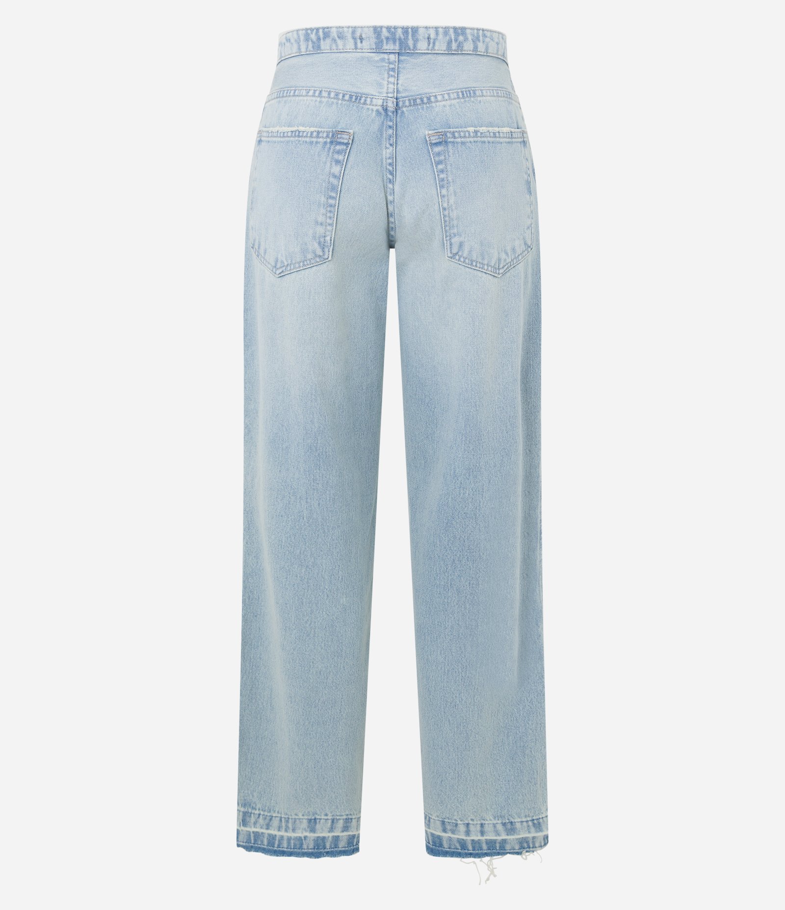 Calça Reta em Jeans com Cintura Média e Fendas Cortadas Azul 7
