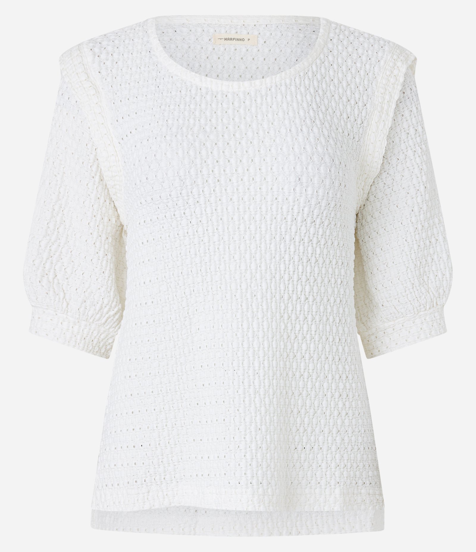 Blusa em Algodão Texturizado com Cava Destacada e Vazados Branco 5
