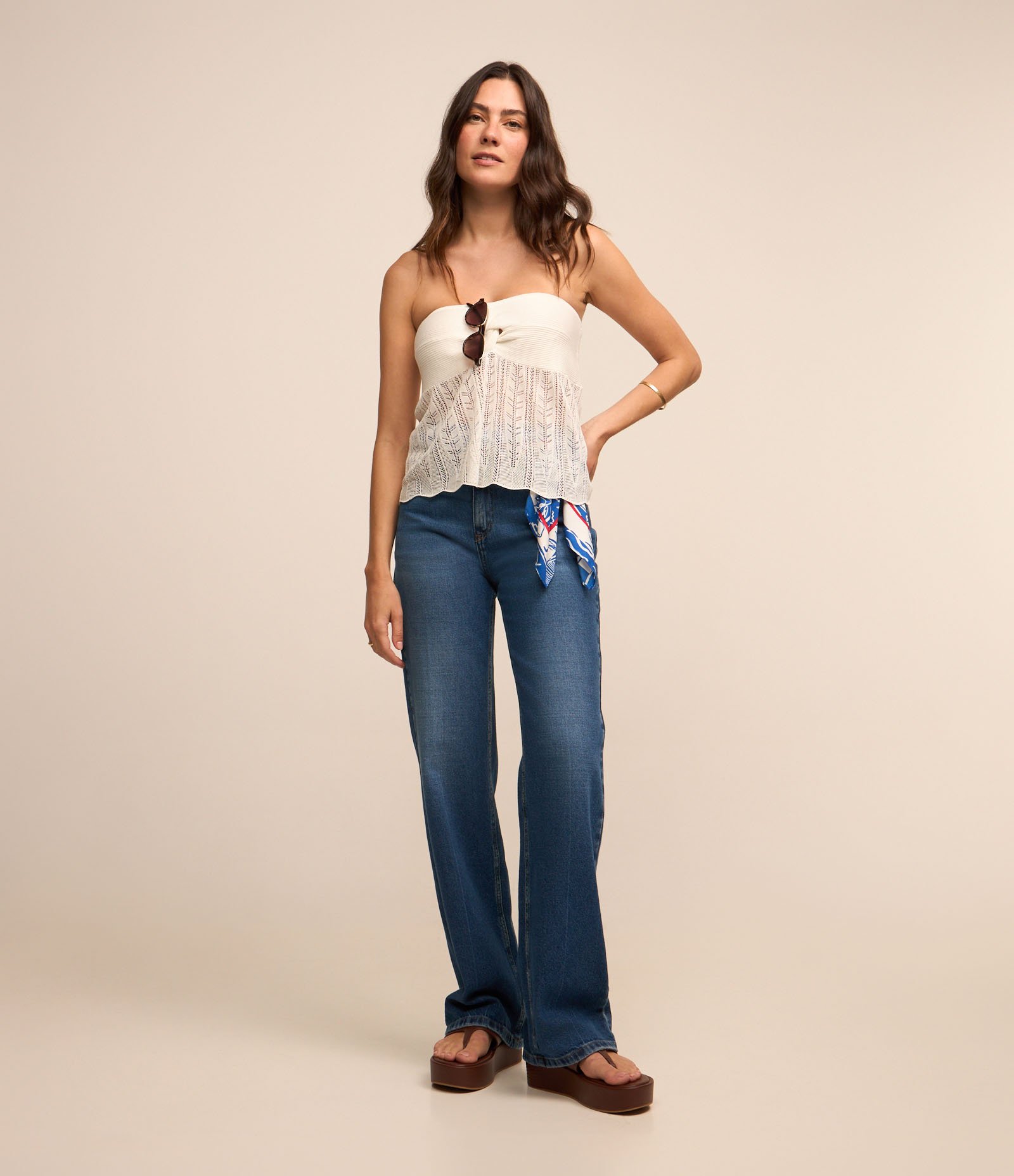 Blusa Tomara que Caia em Viscose com Detalhe Torcido Branco Neve 2