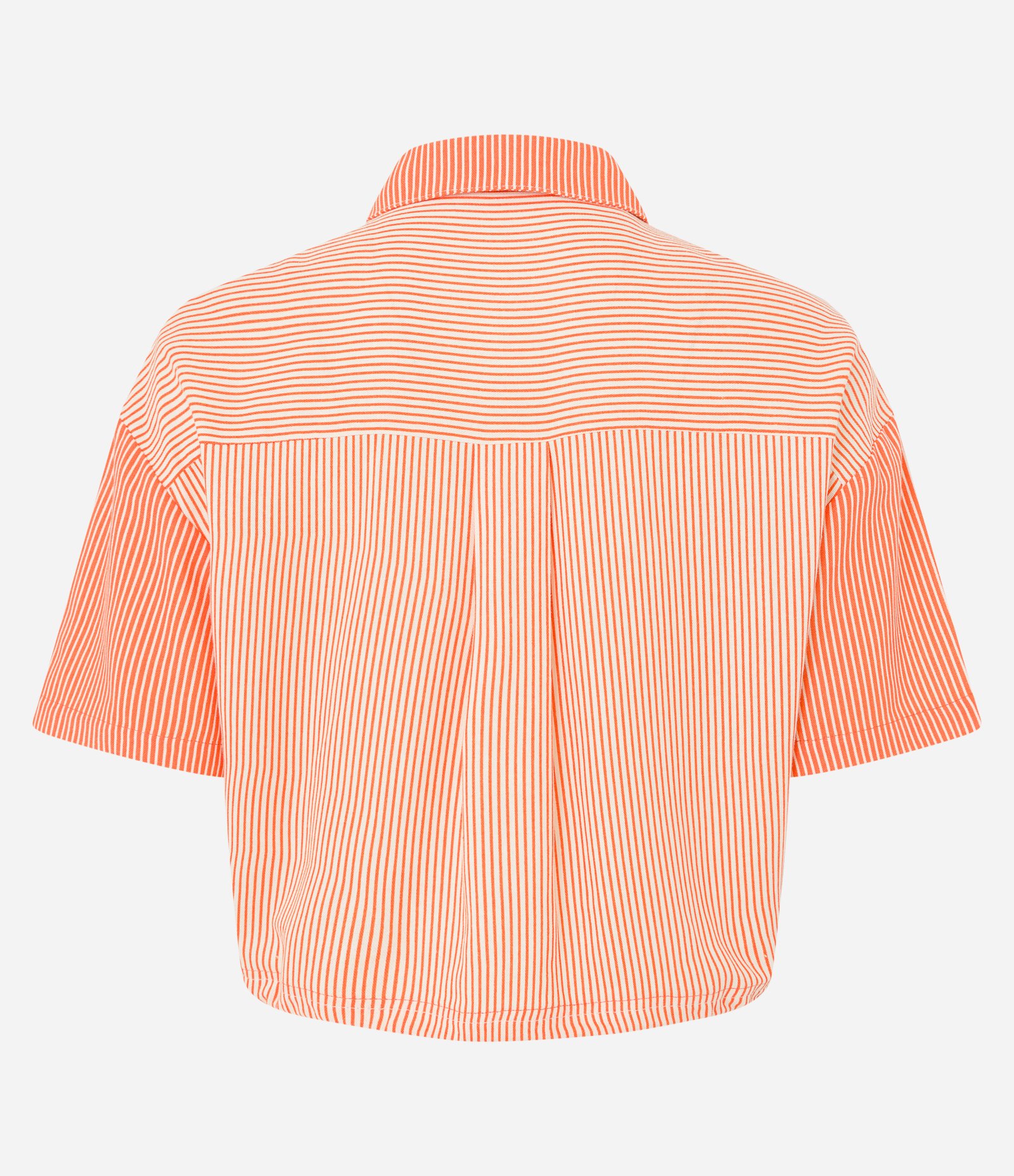 Camisa Curta em Viscose e Linho Listrada e com Bolsos Frontais Laranja 7