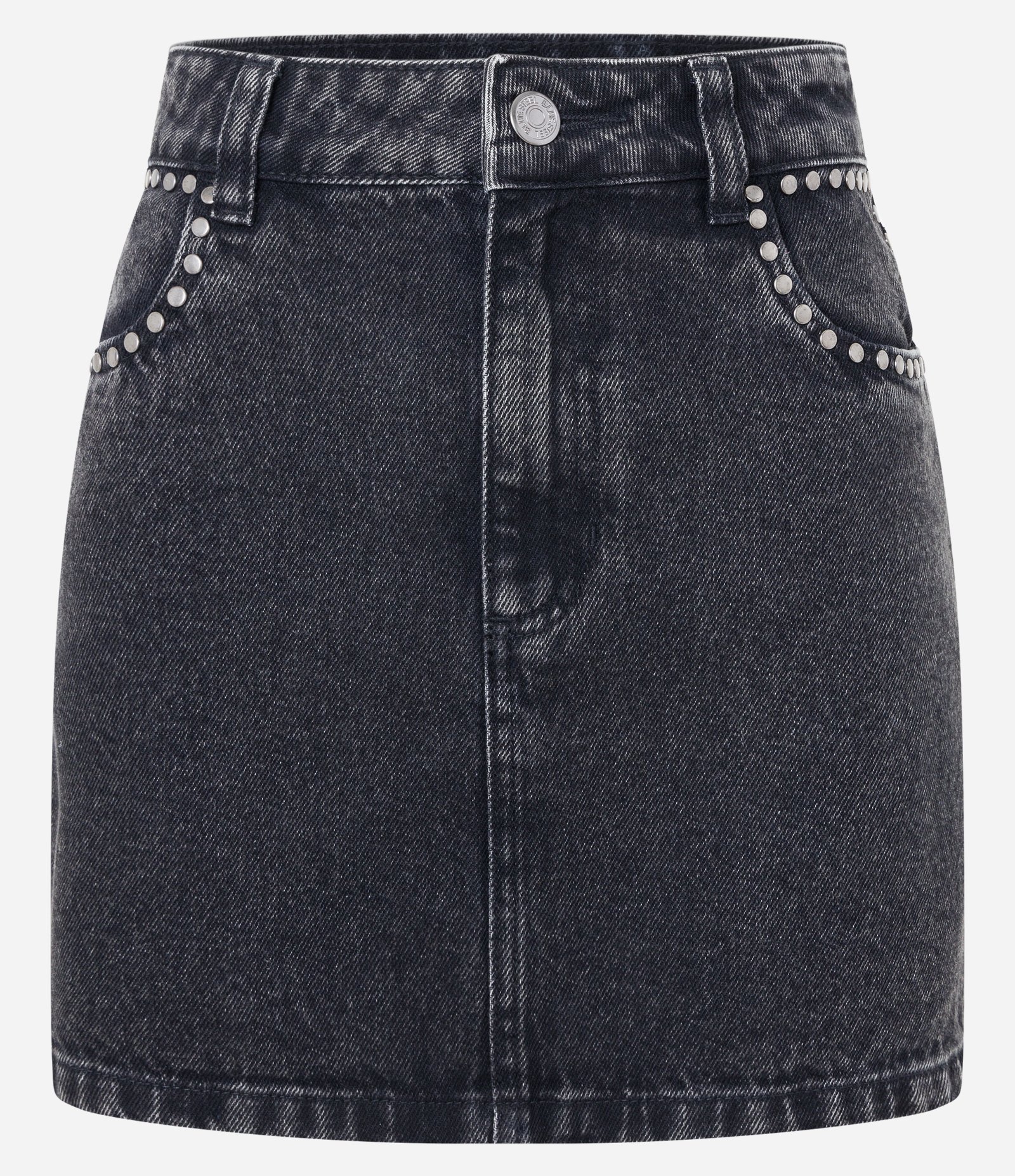 Saia Curta em Jeans com Bolsos e Tachas Preto 5