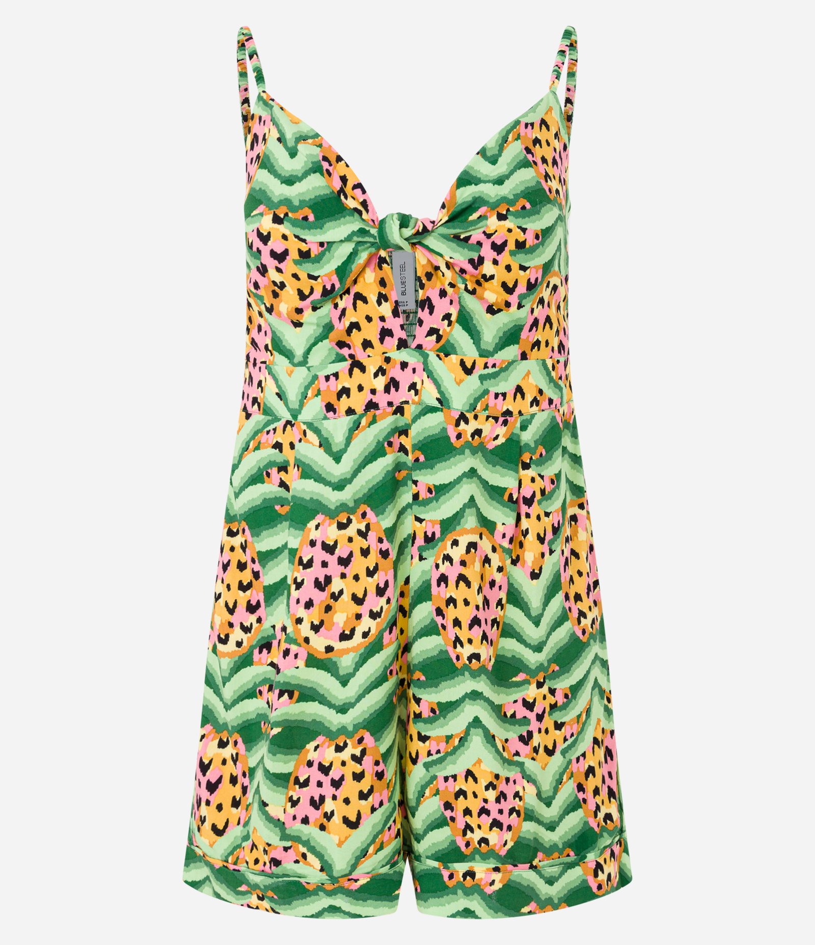Macacão Curto em Viscose com Estampa Tropical Verde 5