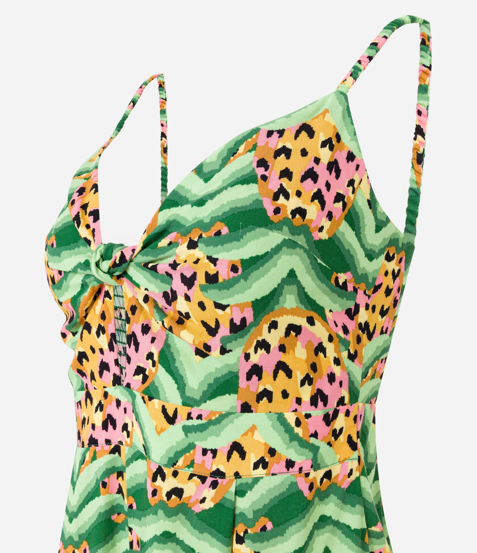 Macacão Curto em Viscose com Estampa Tropical Verde 6