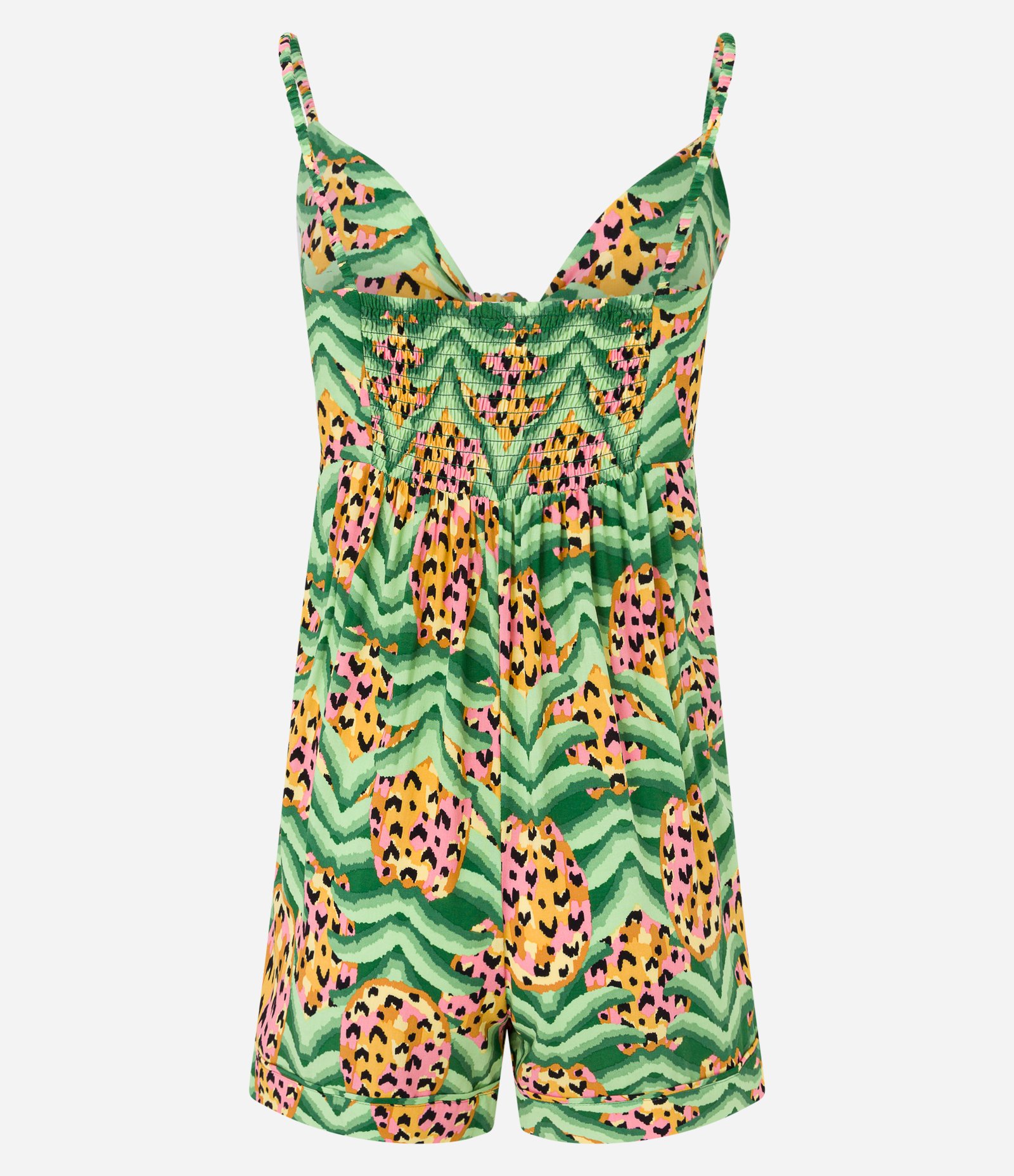 Macacão Curto em Viscose com Estampa Tropical Verde 7