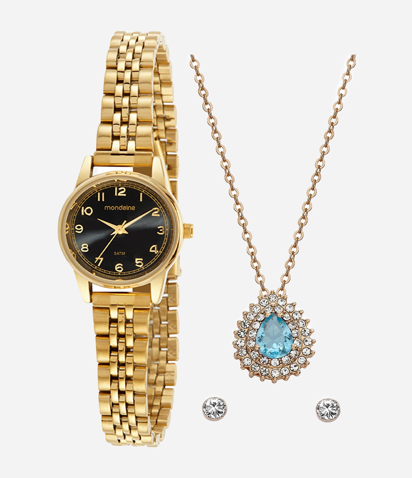 Kit Relógio Feminino Mondaine Analógico com Caixa de Metal e Pulseira de Aço Dourado 3
