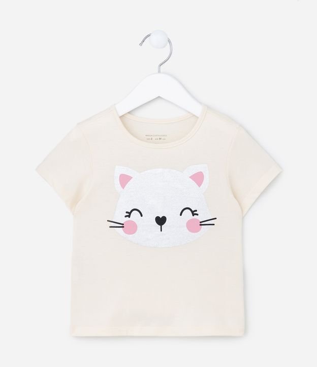 Camiseta Infantil em Algodão com Estampa Carinha de Gato - Tam 1 A 5 Anos