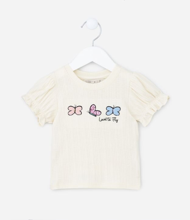 Blusa Infantil em Algodão com Mangas Bufantes - Tam 1 A 5 Anos