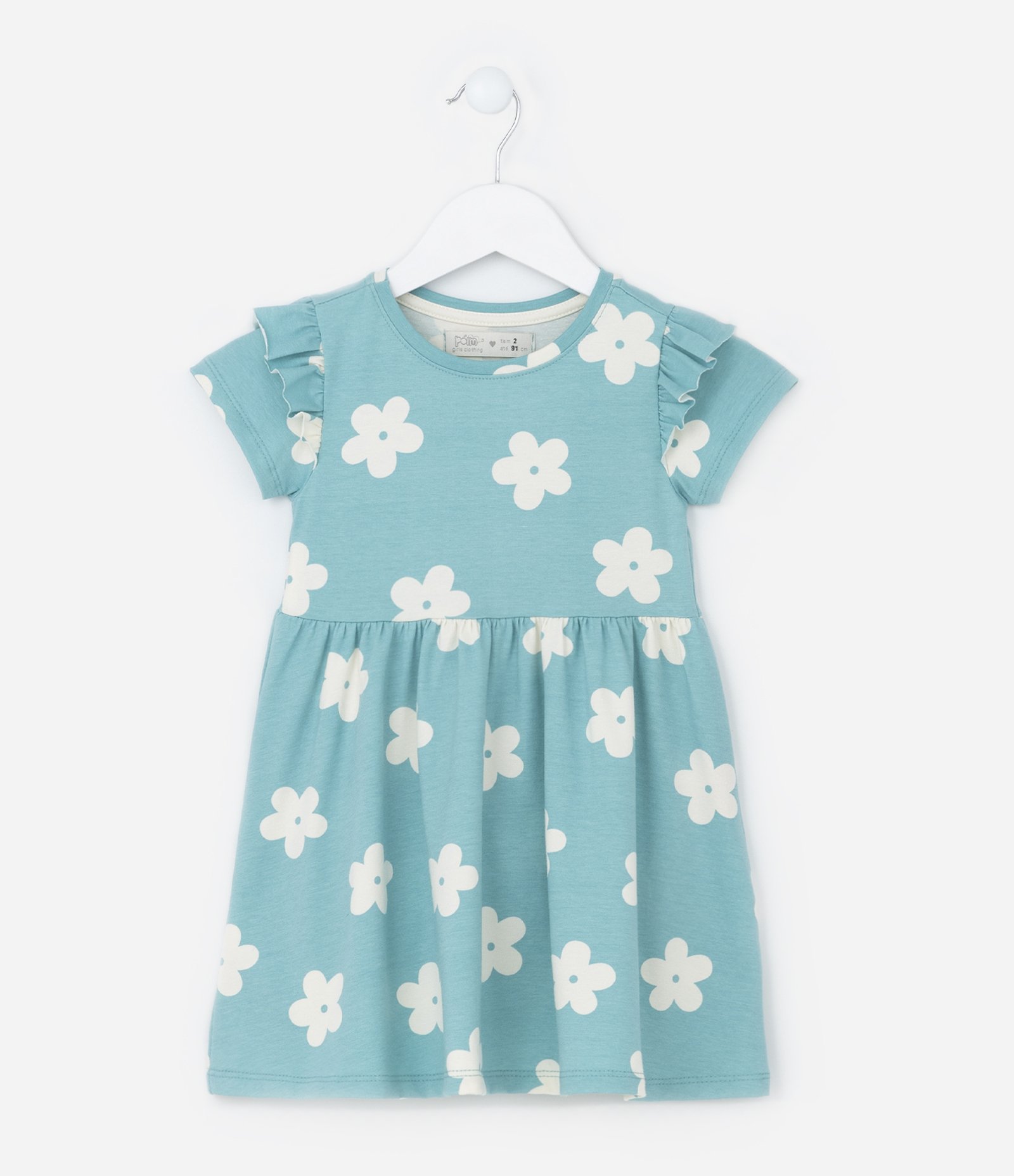 Vestido Infantil em Algodão com Babadinhos - 1 A 5 Anos Azul 1