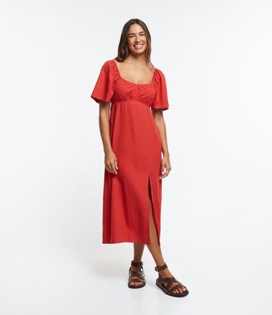 Menor preço em Vestido Midi em Viscose com Linho e Lastex nas Costas