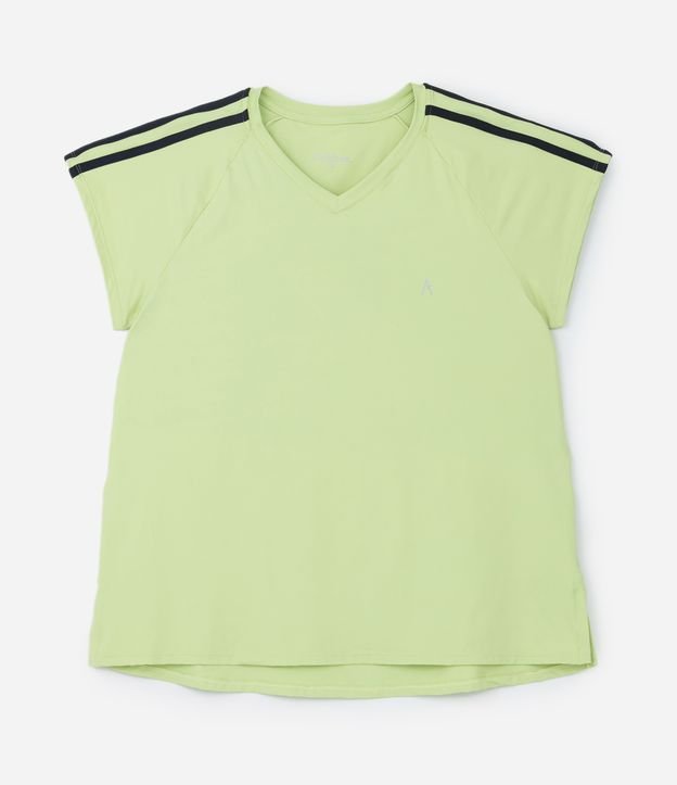 Camiseta Esportiva com Listras na Manga Curta  Curve & Plus Size Verde Claro 5