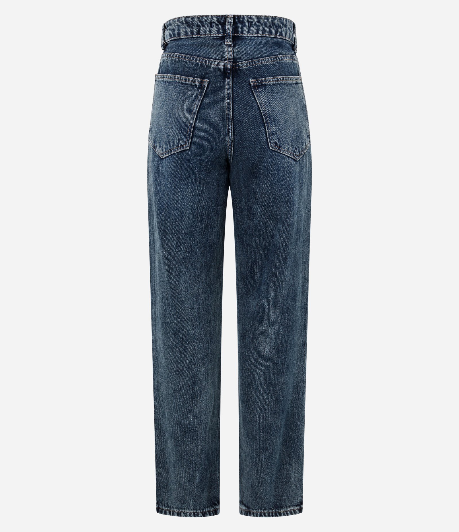 Calça Reta em Jeans com Bolsos e Vista de Botões Azul Marmorizado 6