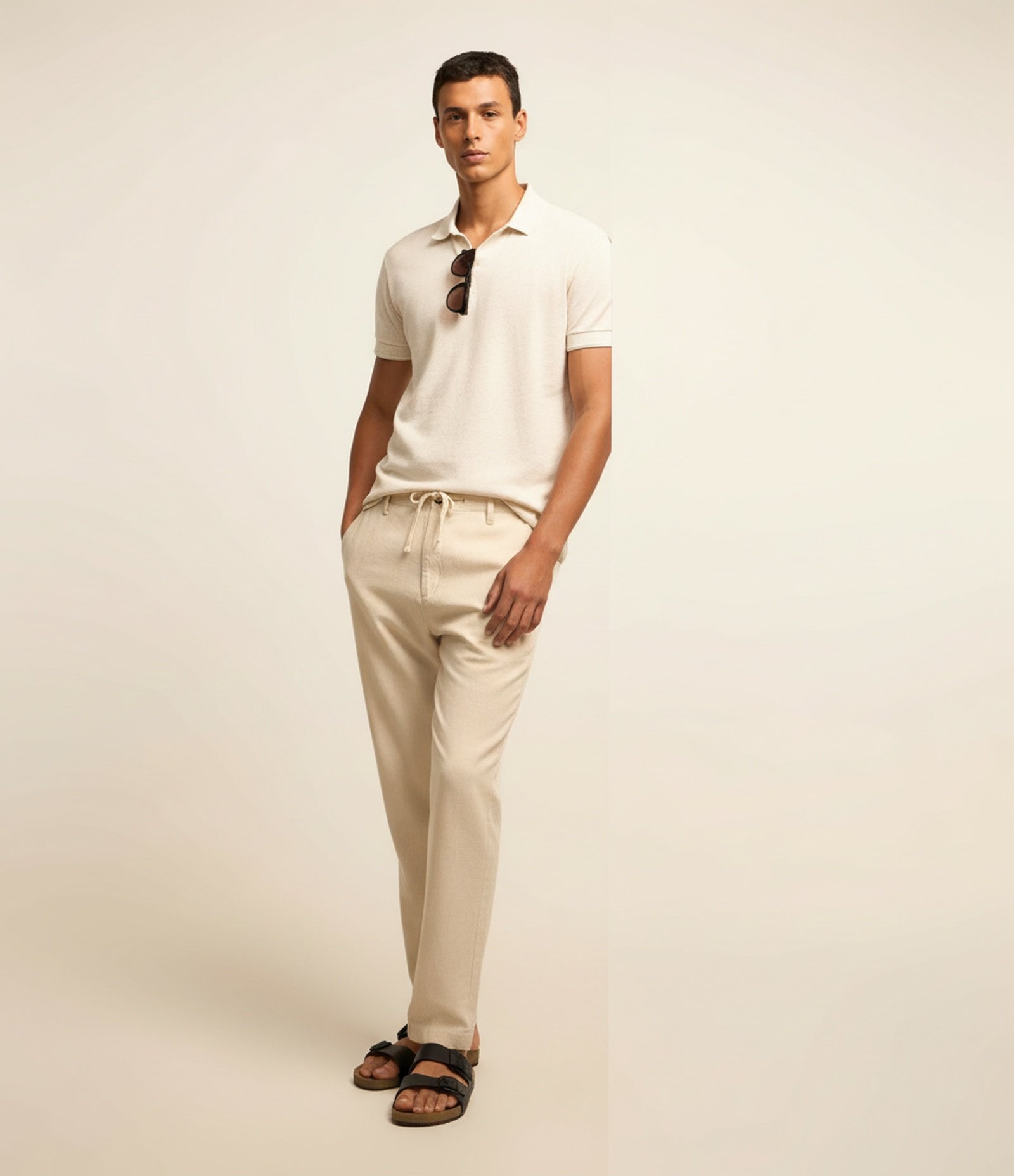 Calça Relaxed Oxford em Algodão Bege 3