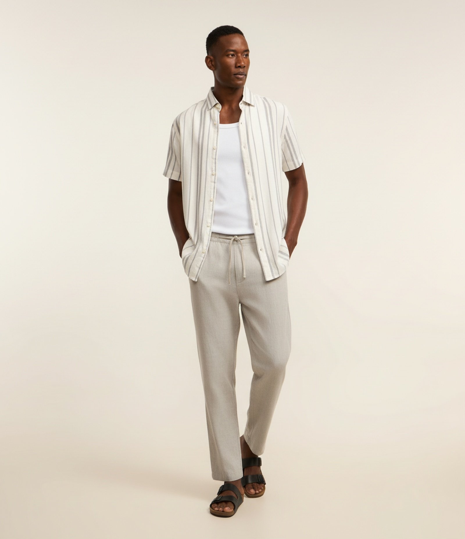 Calça Relaxed Oxford em Algodão Cinza