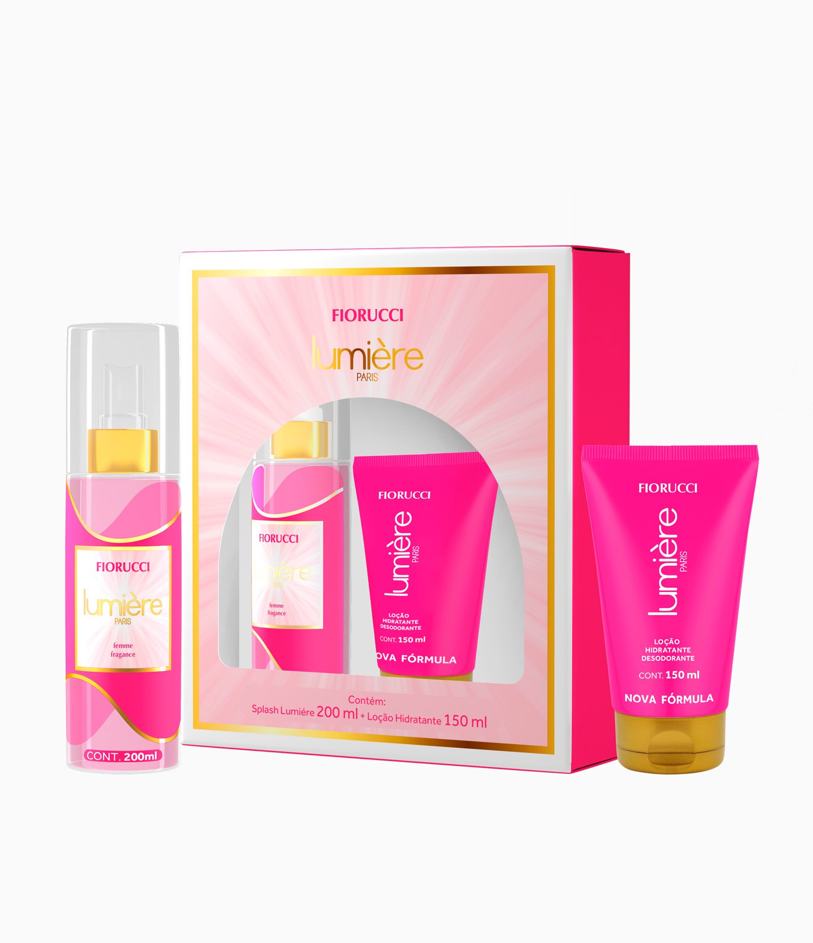 Kit Deo Colônia Splash 200ml + Loção Hidratante Desodorante 150ml Fiorucci LUMIERE KIT 1