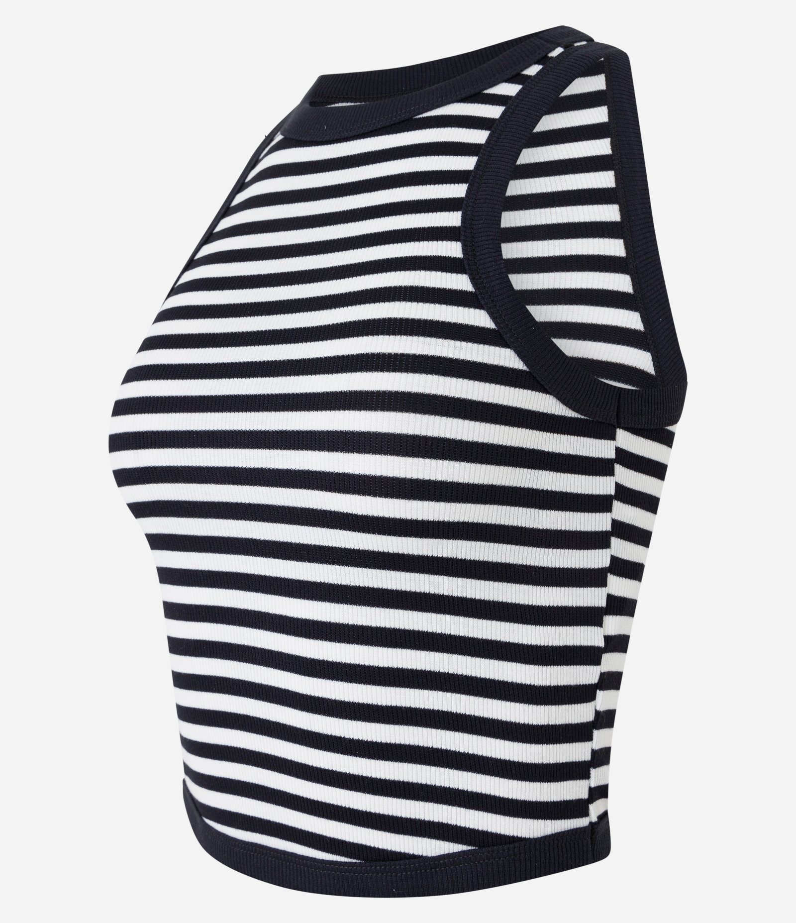Blusa Regata em Ribana com Listras e Barra Arredondada Preto/Branco 6