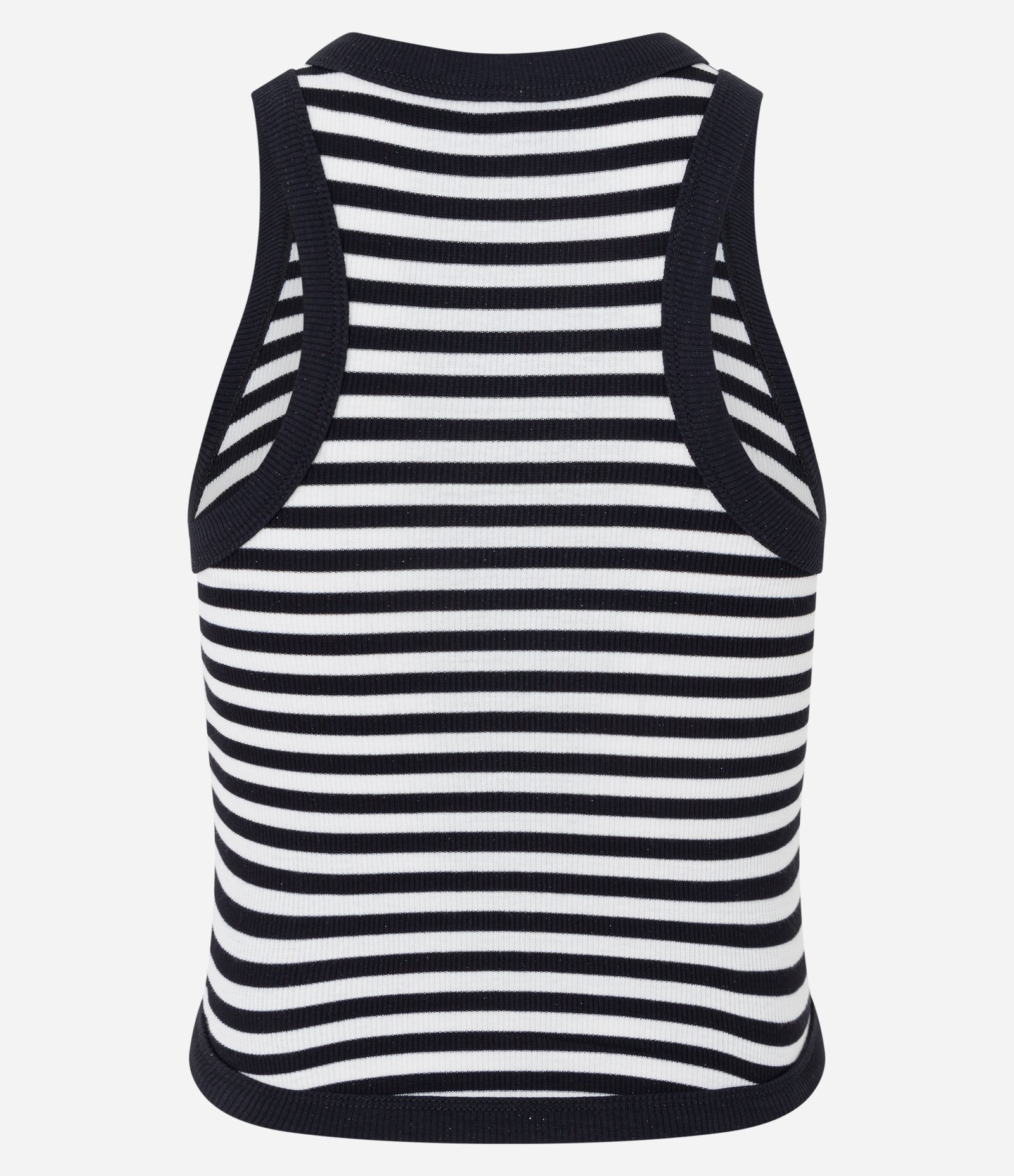 Blusa Regata em Ribana com Listras e Barra Arredondada Preto/Branco 7