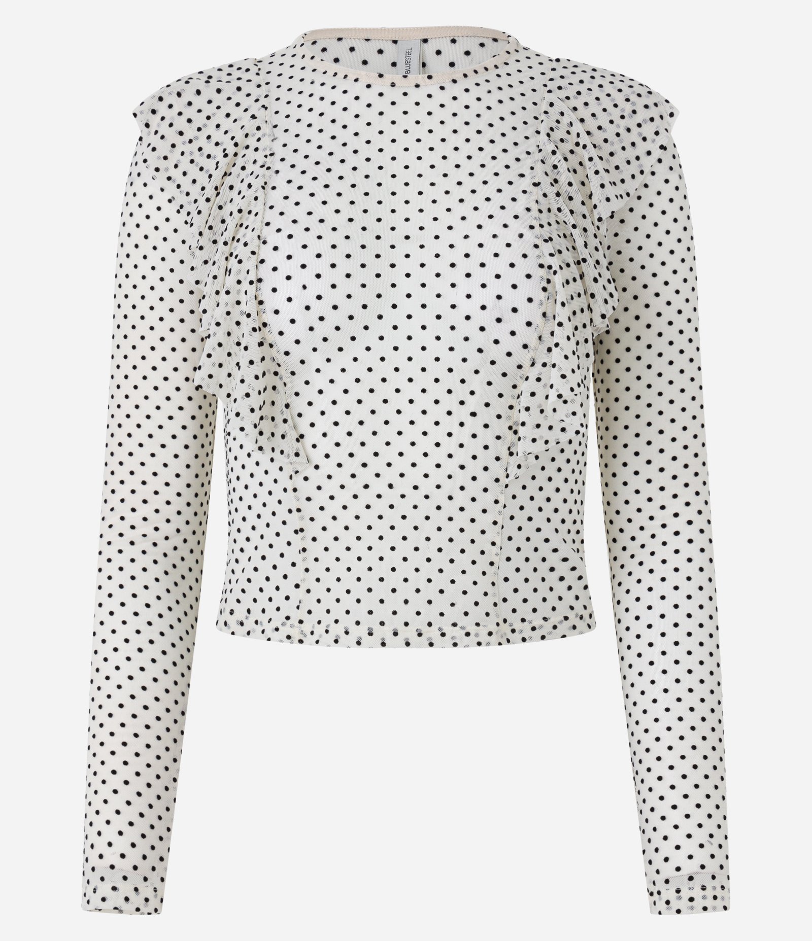 Blusa em Tule Estampa Poá com Babados Branco 6