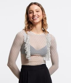 Blusa em Tule Estampa Poá com Babados