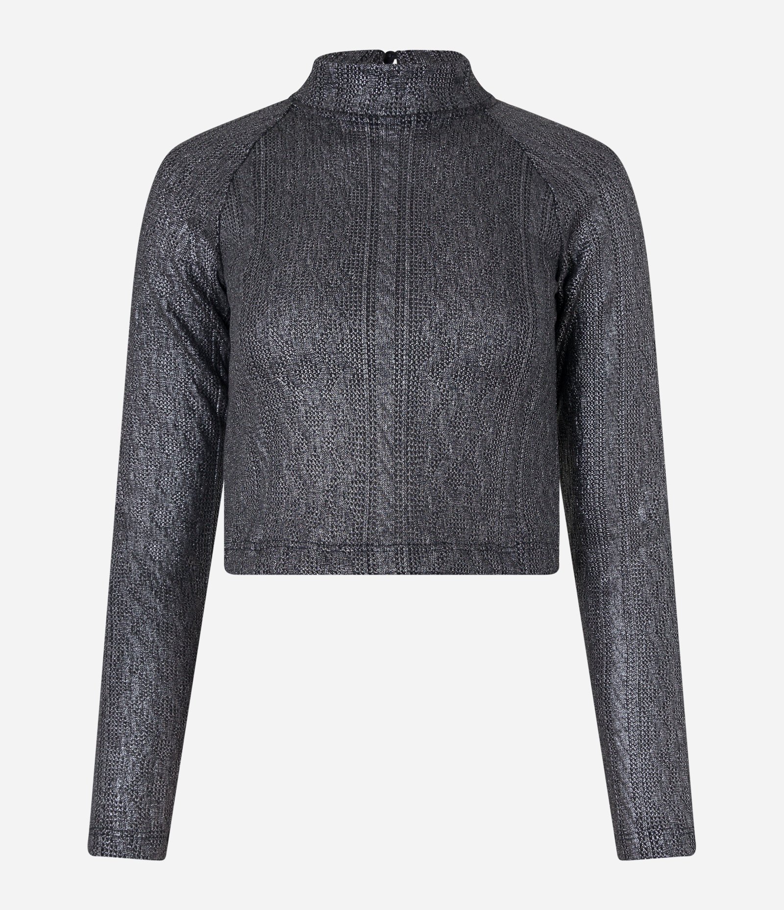 Blusa Cropped com Gola Alta e Revestimento Brilhante em Foil Preto 4