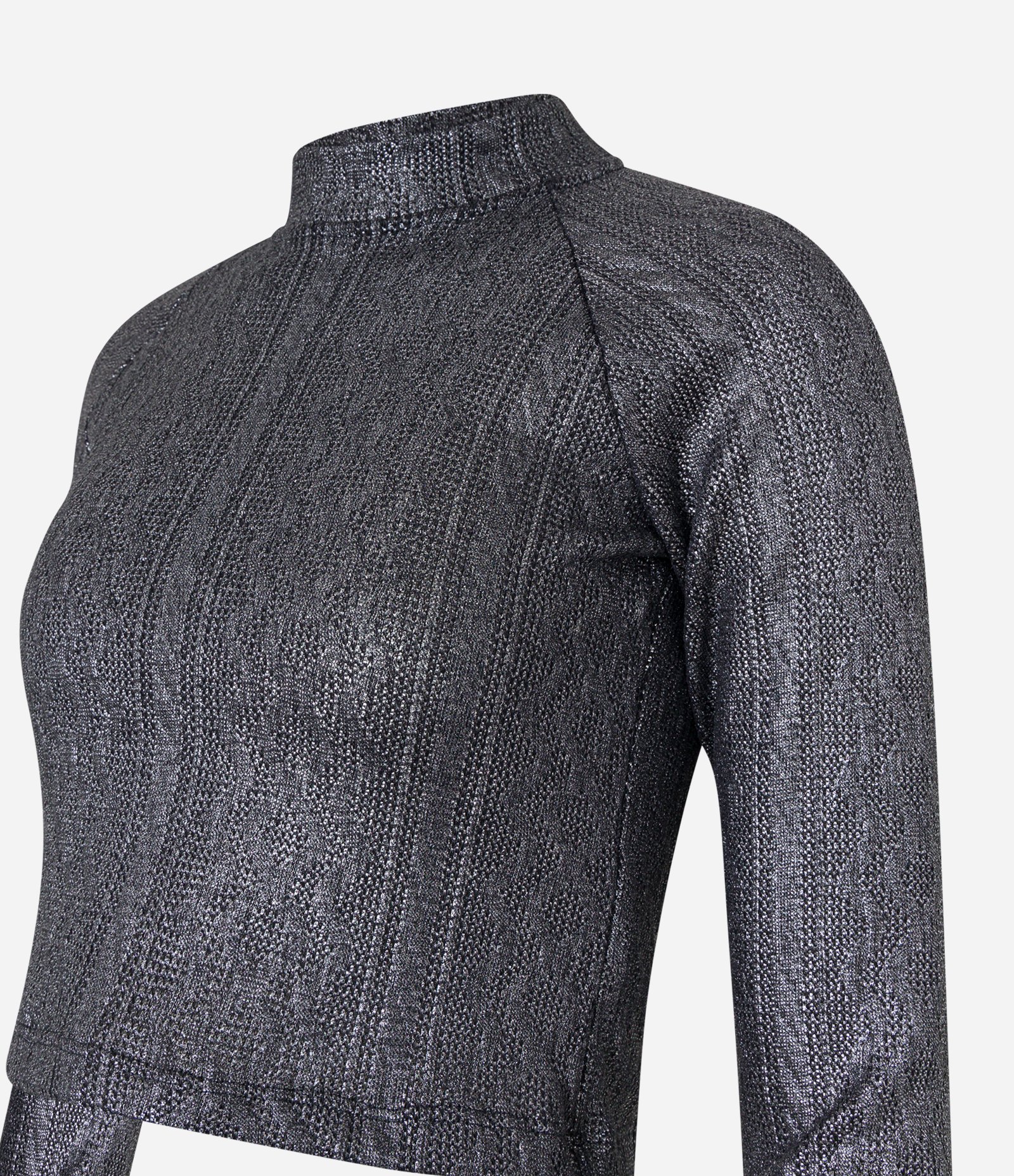 Blusa Cropped com Gola Alta e Revestimento Brilhante em Foil Preto 5