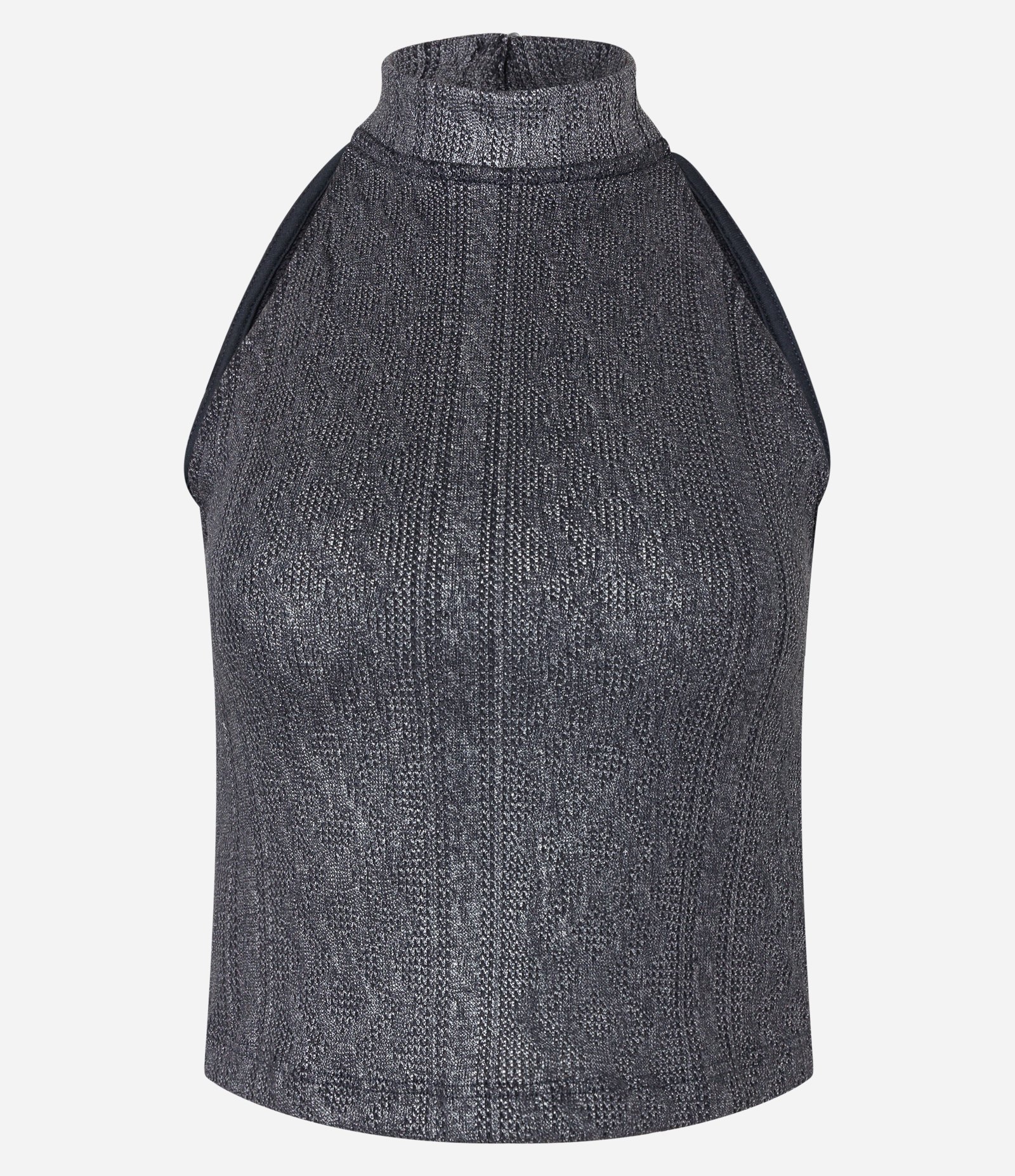Blusa Gola Alta com Brilho em Foil e Cava Americana Preto 5