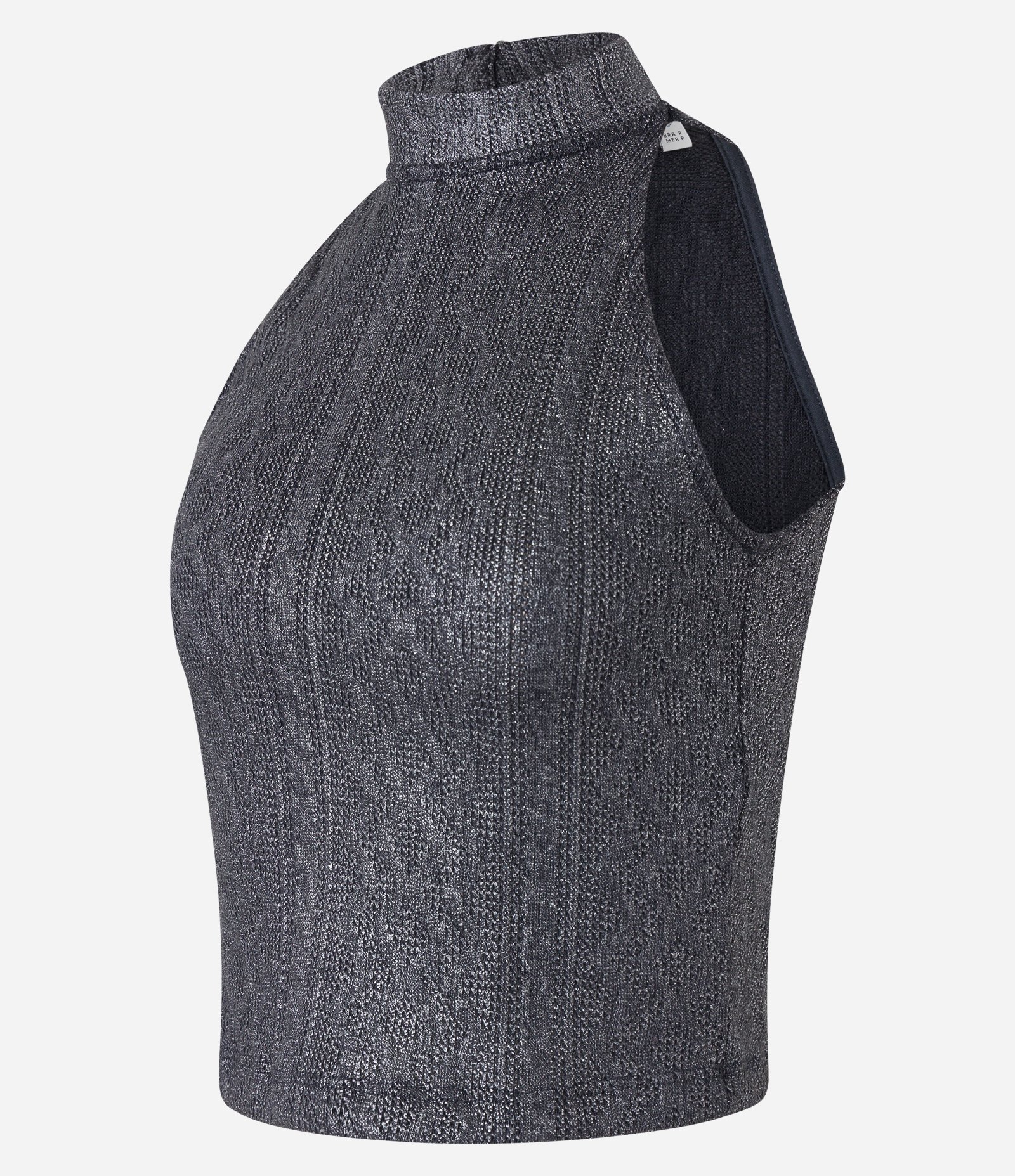 Blusa Gola Alta com Brilho em Foil e Cava Americana Preto 6