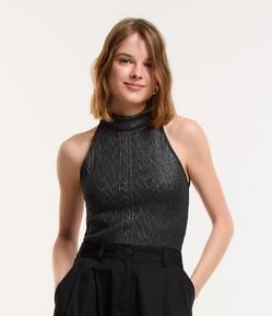Blusa Gola Alta com Brilho em Foil e Cava Americana