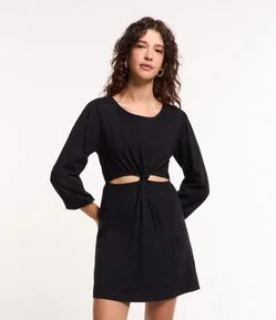 Vestido Curto em Algodão com Nó Central e Recorte Vazado