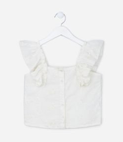 Blusa Infantil com Babados e Textura de Borboletas - Tam 5 a 14 Anos