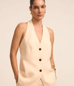 Colete Alongado com Frente Única em Crepe