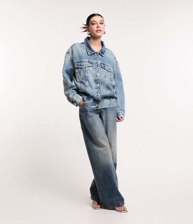 Calça Wide Leg em Jeans com Bolsos