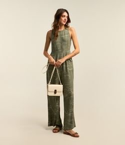 Macacão em Viscose sem Manga com Estampa Abstrata