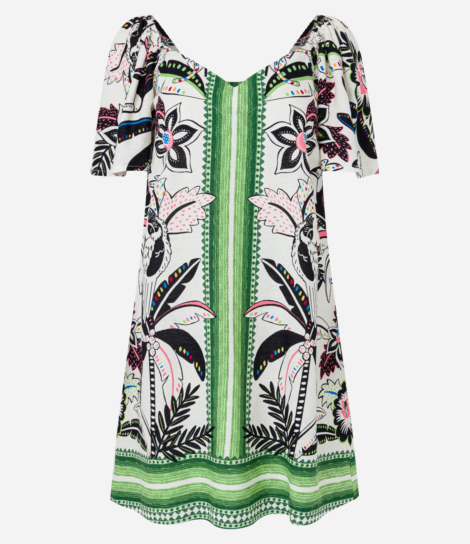 Vestido Curto em Viscose com Linho e Estampa Floral Branco 5