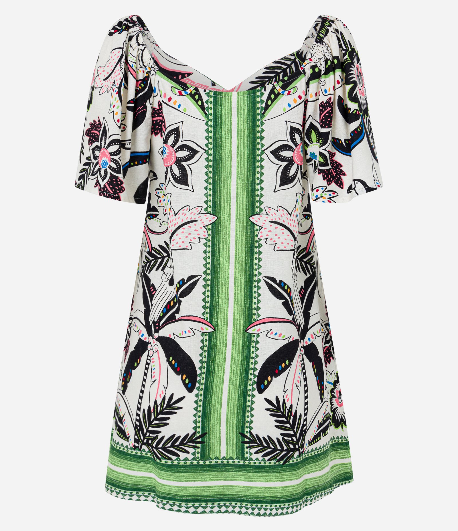 Vestido Curto em Viscose com Linho e Estampa Floral Branco 6