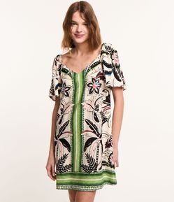 Vestido Curto em Viscose com Linho e Estampa Floral