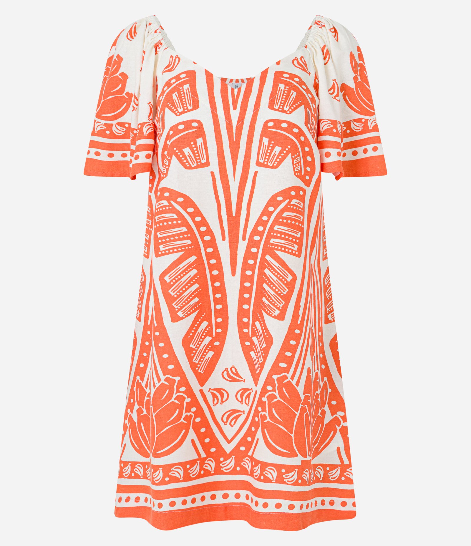 Vestido Curto em Viscose com Linho e Estampa Folhagens Laranja 4