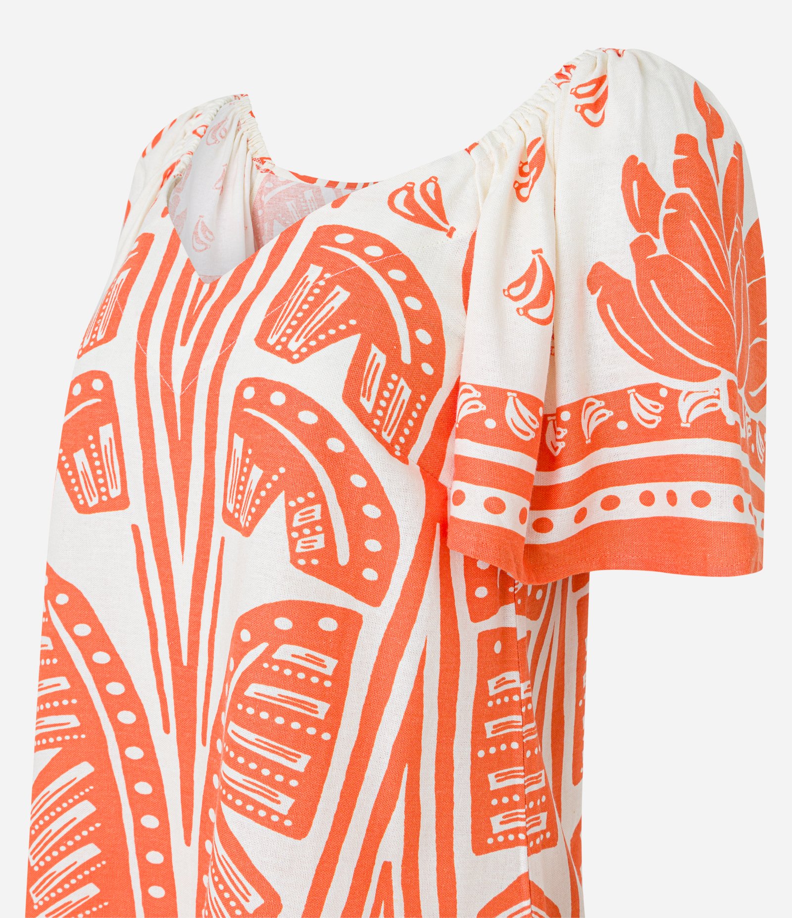 Vestido Curto em Viscose com Linho e Estampa Folhagens Laranja 5