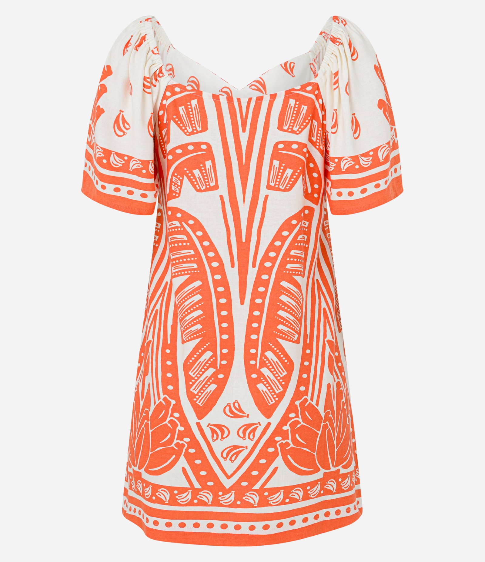 Vestido Curto em Viscose com Linho e Estampa Folhagens Laranja 6