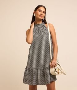 Vestido Curto Sem Manga com Efeito Airflow e Barra Franzida