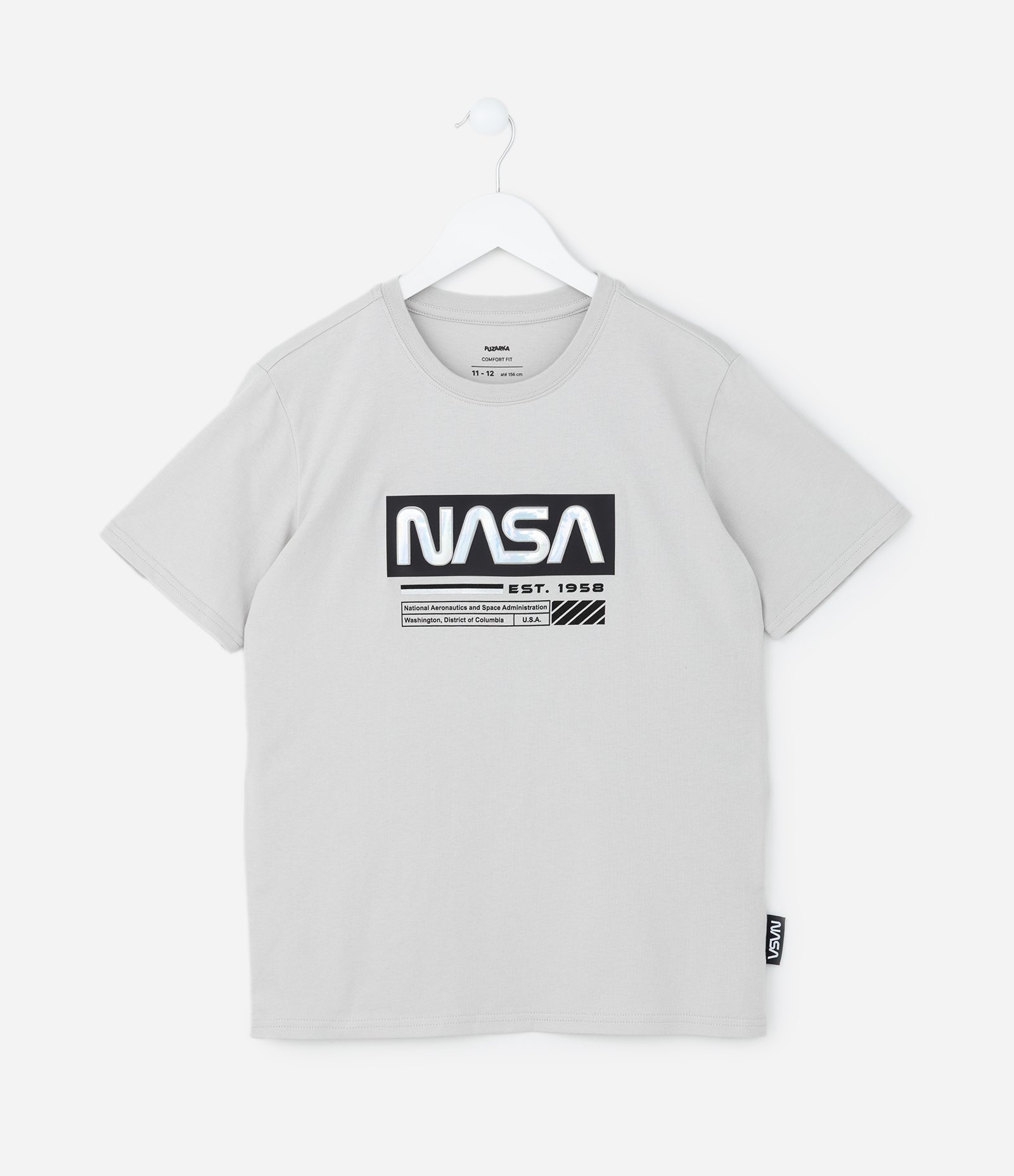 Camiseta Infantil com Estampa em Auto Relevo Holográfico NASA - Tam 5 a 14 Anos Cinza 1