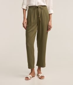 Calça Reta Cropped Cintura Alta em Sarja com Amarração