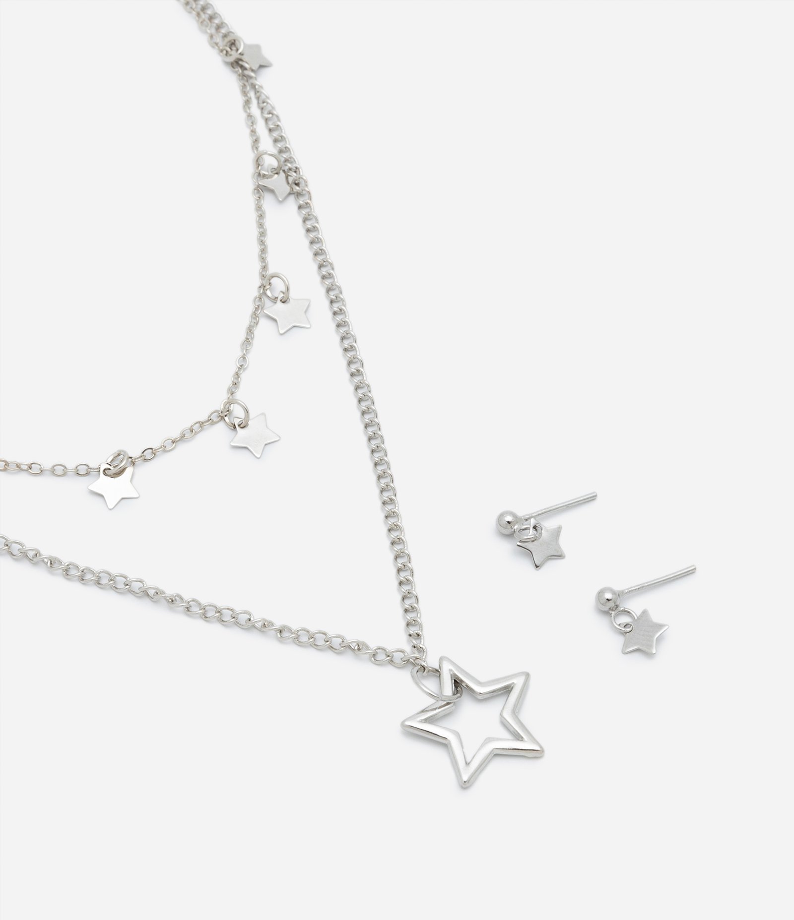 Conjunto de Colar e Brinco Infantil com Pingente Estrelinha Prata 1