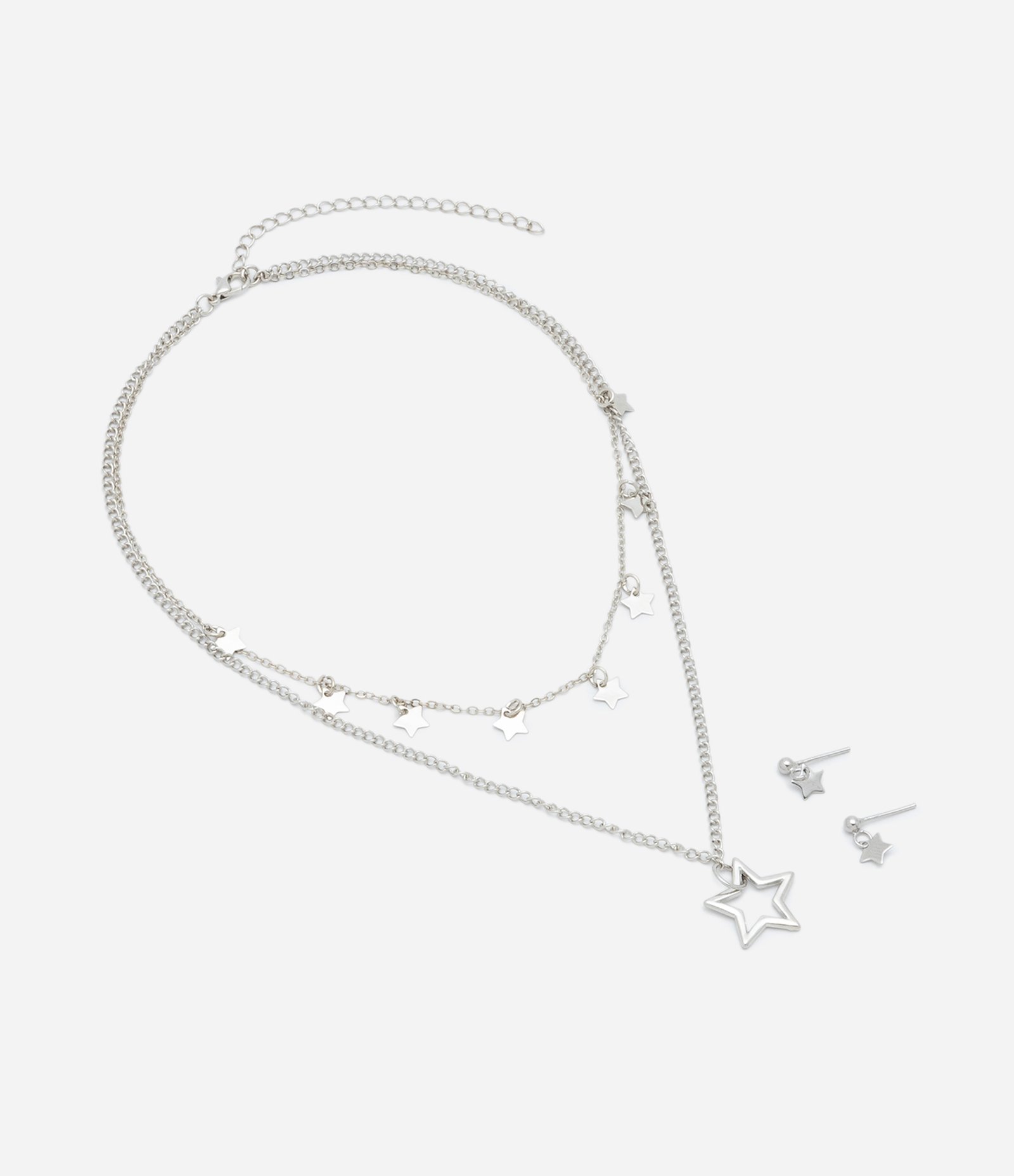 Conjunto de Colar e Brinco Infantil com Pingente Estrelinha Prata 2
