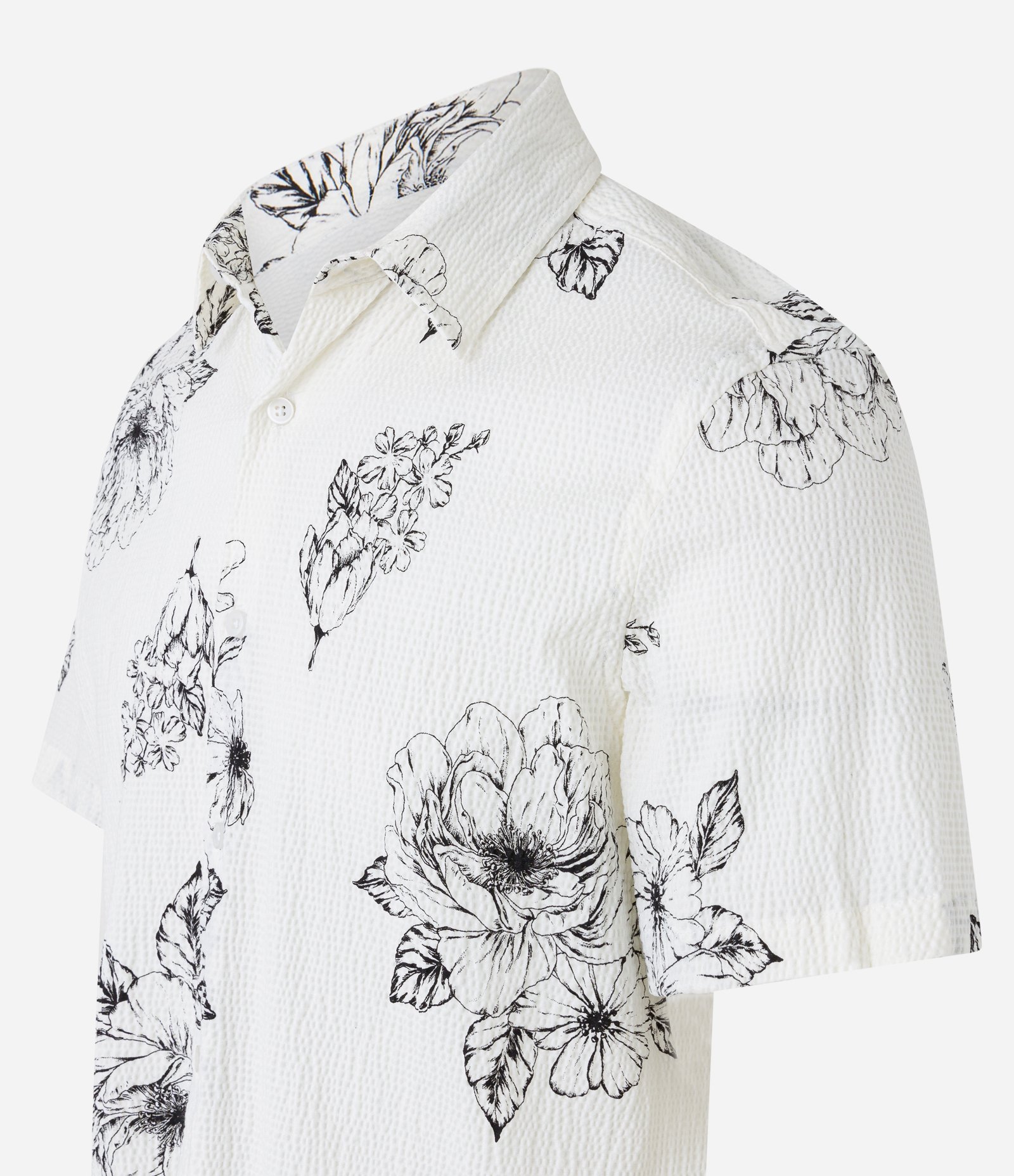 Camisa em Algodão com Texturas e Estampa Botânica Floral Off White 8