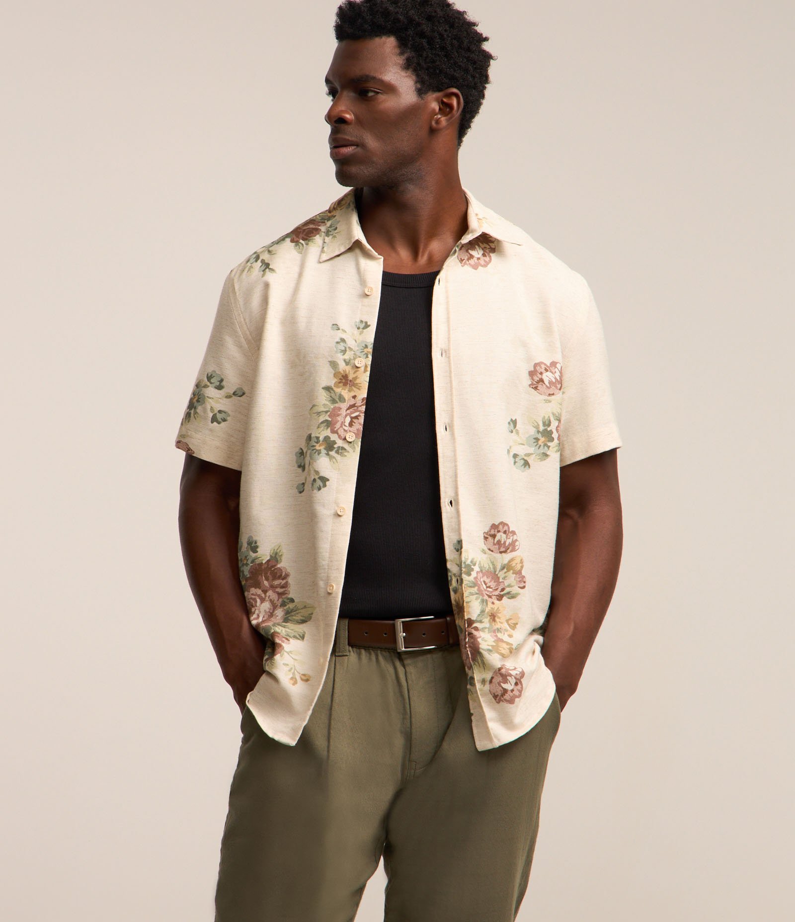 Camisa em Tricoline com Estampa Floral Vintage Off White 1