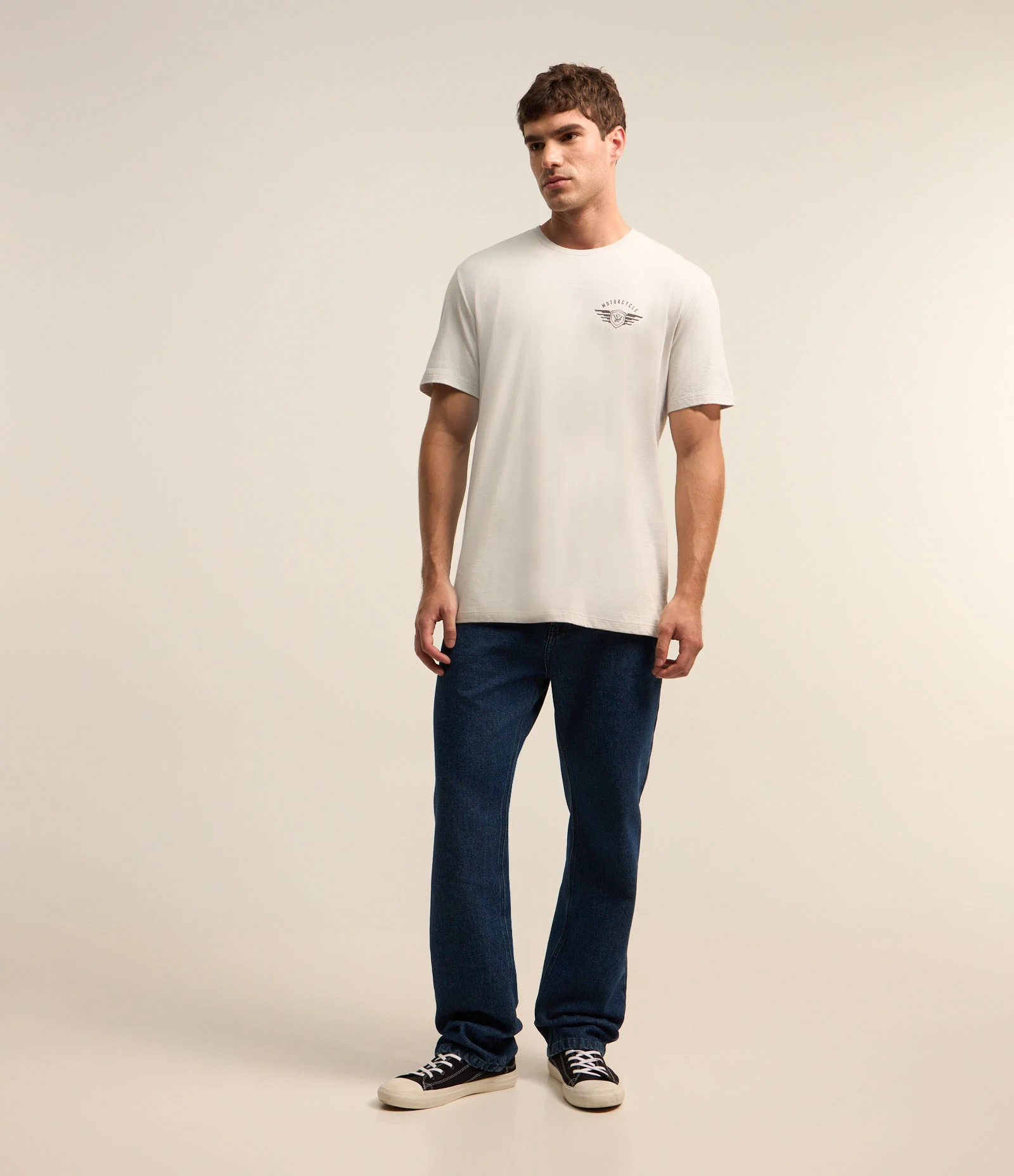 Camiseta em Algodão com Estampa Brasão Motorcycle Cinza Claro 2